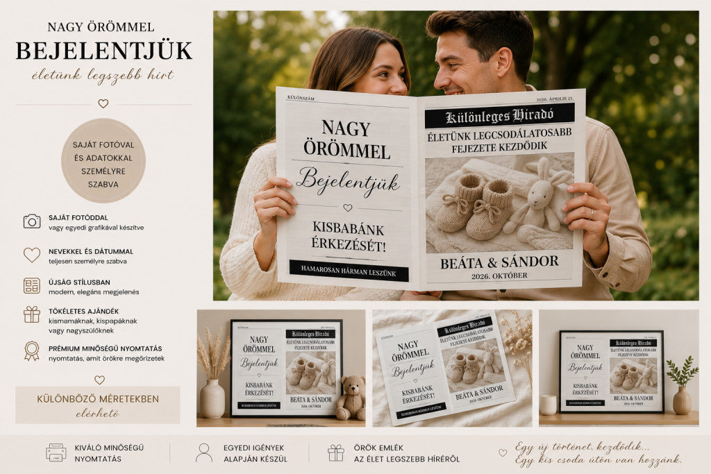 Egyedi újságposzter – babavárás bejelentés mockup
