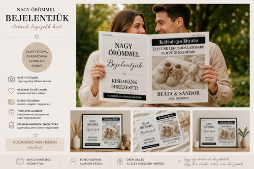 Egyedi újságposzter – babavárás bejelentés mockup