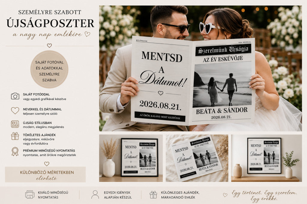 Egyedi újságposzter – esküvő bejelentés mockup